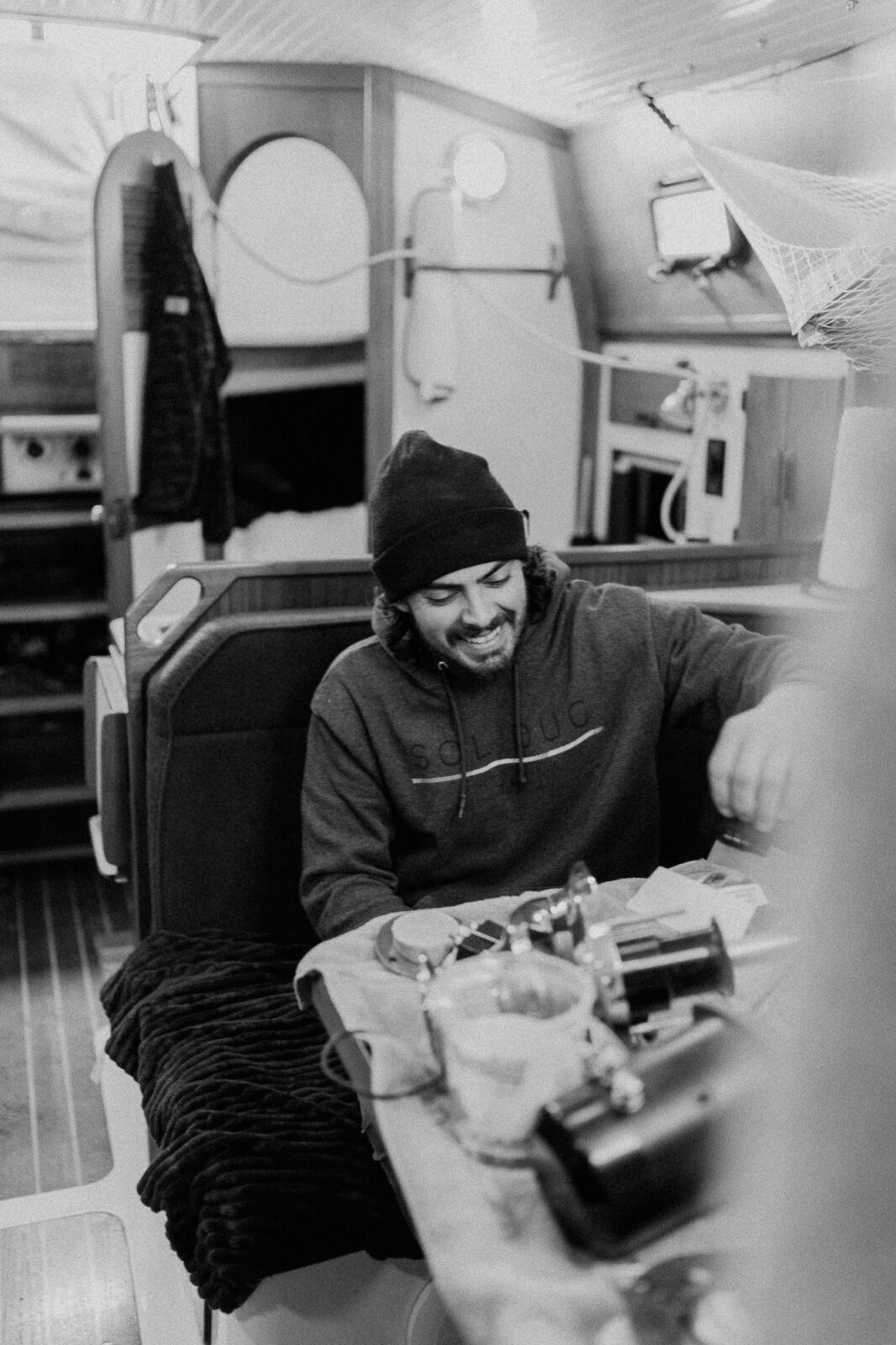 man inside sailboat